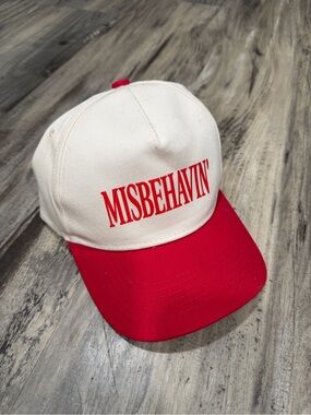 Misbehavin' Two-Tone Red & White Baseball Cap trucker hat adjustable new